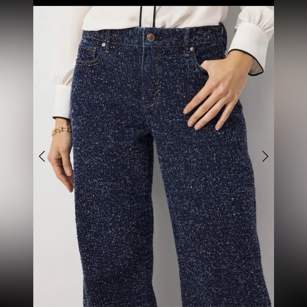 NWT WHBM White House Black Market Bouclé Mid Rise Wide Leg Jean size 12s - Picture 4 of 12